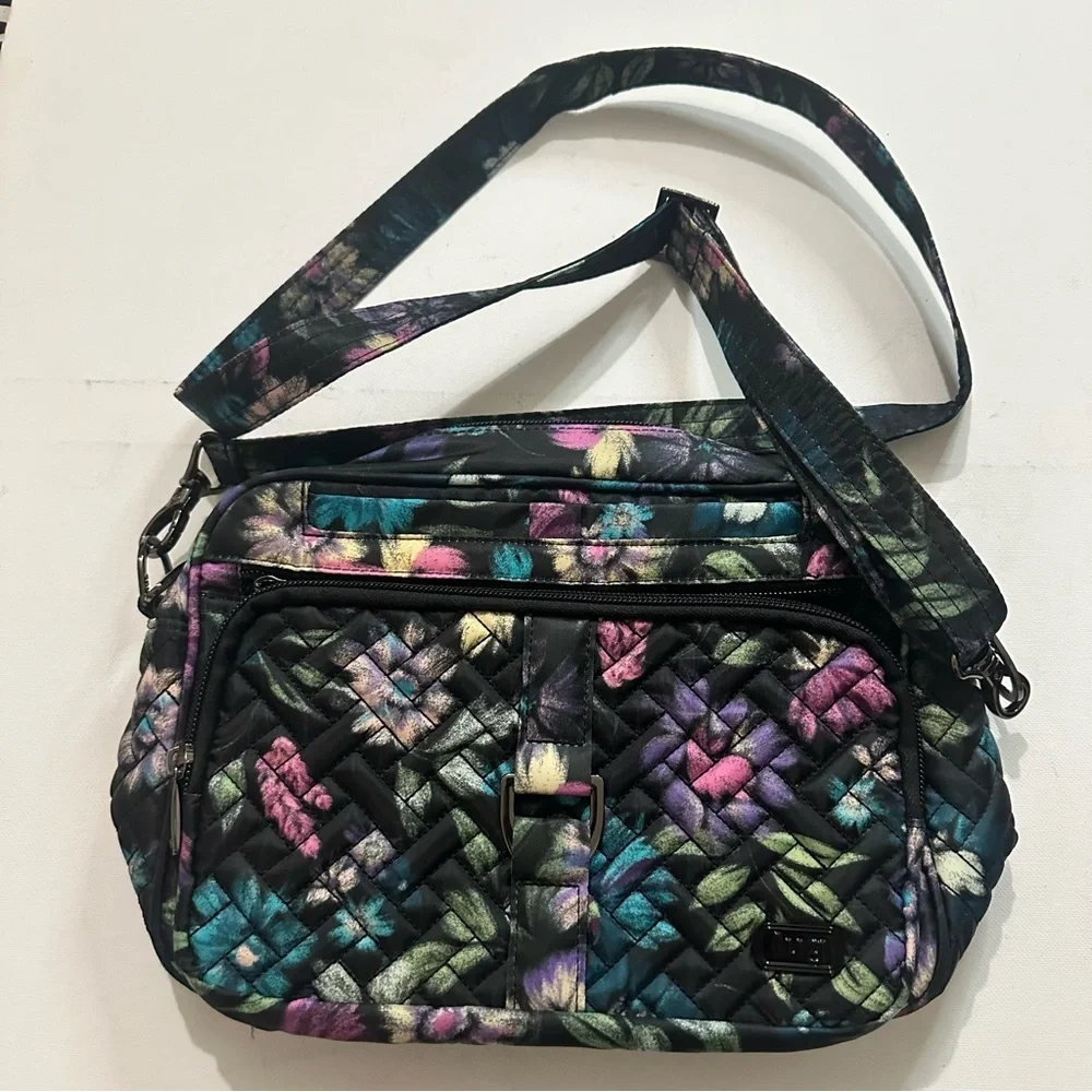 Lug Carousel XL Floral Quilted Women's Crossbody Bag Bloom Black - Picture 2 of 14